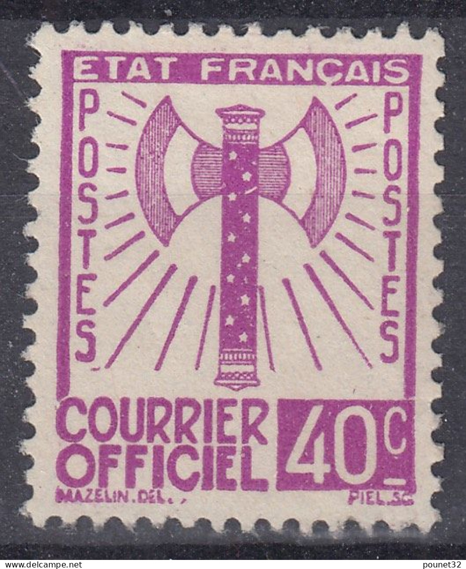 TIMBRE FRANCE SERVICE FRANCISQUE 40c LILAS N° 3 NEUF SANS GOMME - SIGNE CALVES - Mint/Hinged