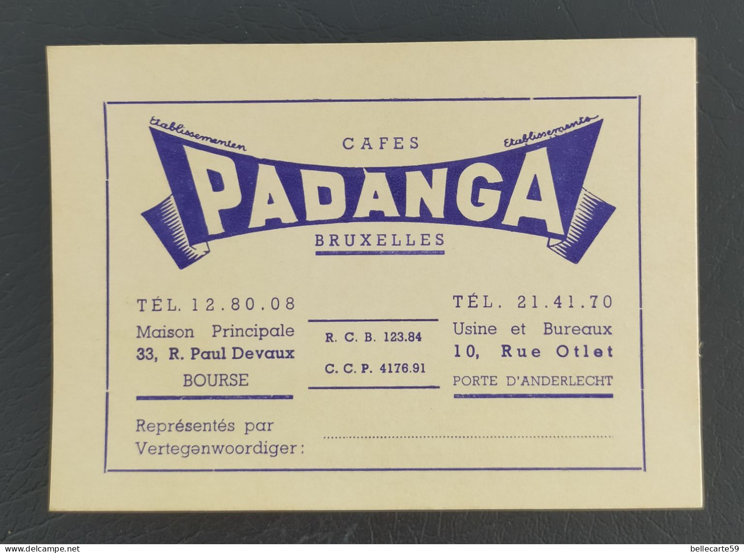 Carte De Visite Bruxelles Cafés PADANGA - Cartes De Visite