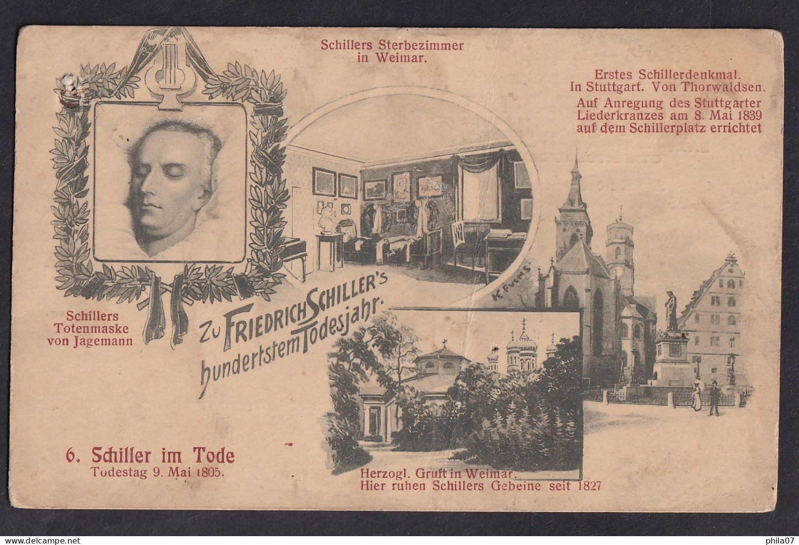 Friedrich Schillers - Hundertstem Todesjahr / Visible Two Small Holes / Postcard Not Circulated, 2 Scans - Schrijvers