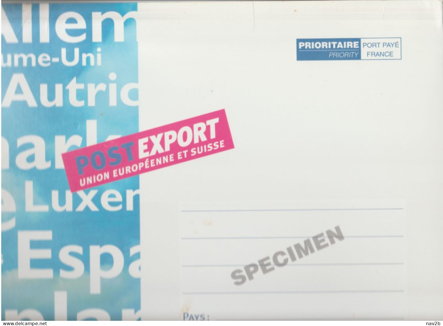 Postexport Union Européenne Et Suisse ( 500 G . 25 X 32,5 ) Spécimen - Prêts-à-poster: Other (1995-...)