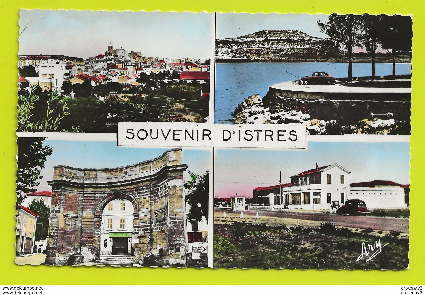 13 ISTRES Vue Générale Grosse Roche Porte D'Arles Entrée Du Camp Simca Aronde Peugeot 401 ? Pancarte Fos/Mer Martigues - Istres