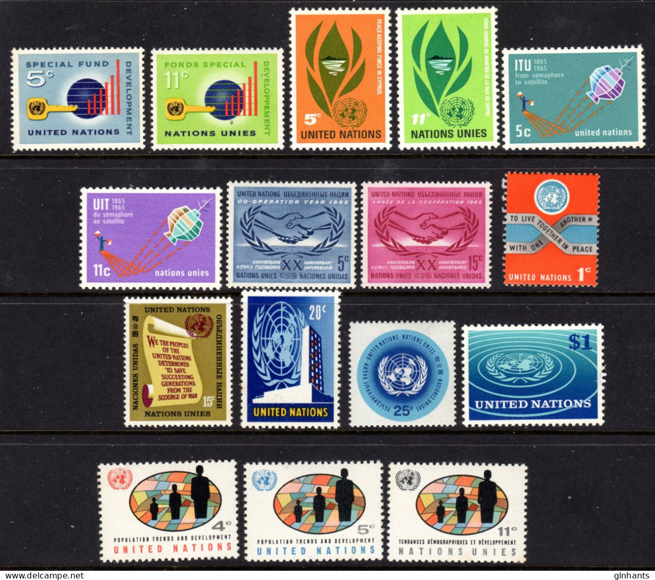UNITED NATIONS UN NEW YORK - 1965 COMPLETE YEAR SET (16V) AS PICTURED FINE MNH ** SG 137-153 - Neufs