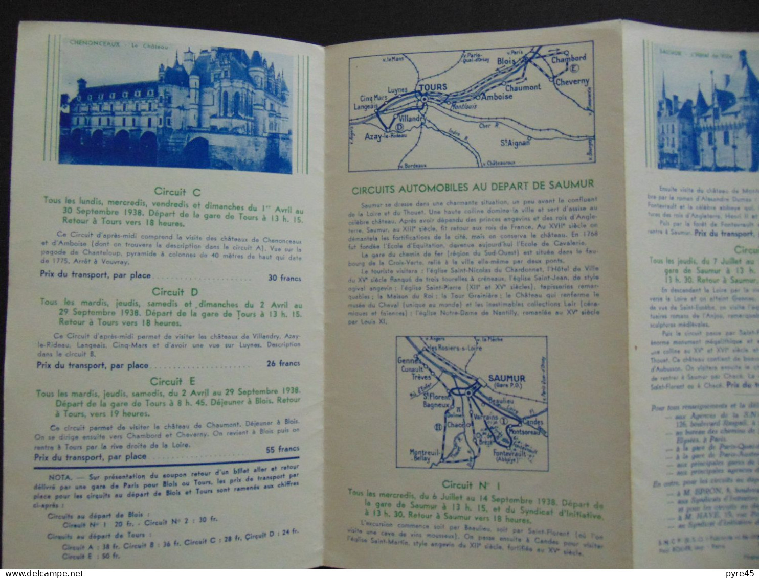 CIRCUITS AUTOMOBILES LES CHATEAUX DE LA LOIRE SNCF - Dépliants Touristiques