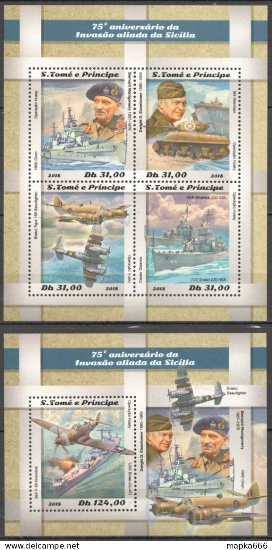 Hm1166 2018 Sao Tome & Principe World War Ii Wwii Sicily #8085-8+Bl1466 Mnh - Militaria