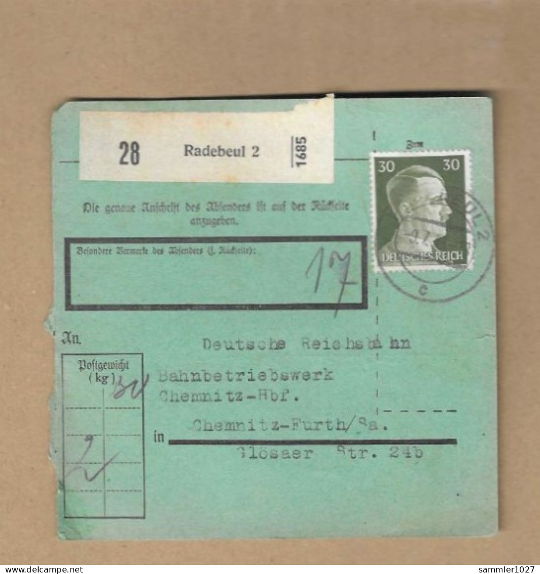 Los Vom 15.04  Paketkarte Aus Radebeul Nach Chemnitz 1943 - Lettres & Documents