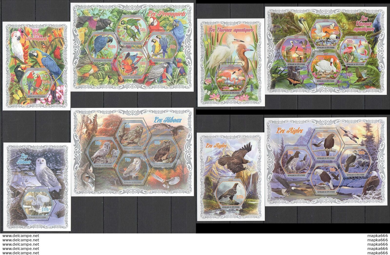 Pl9+16+26+35 2018 Fauna Water Birds Owls Parrots 4Kb+4Bl Mnh - Andere & Zonder Classificatie