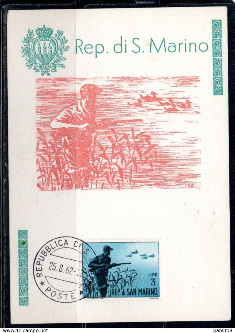 REPUBBLICA DI SAN MARINO 1962 CACCIA MODERNA MODERN HUNTING LIRE 3 MAXI MAXIMUM CARD CARTOLINA CARTE - FDC