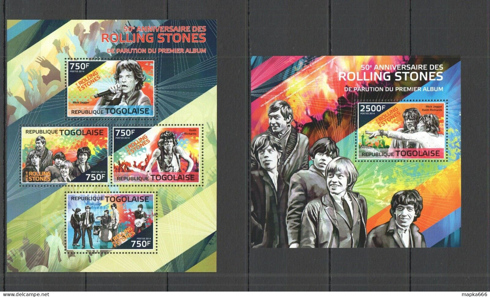 Tg482 2014 Togo Music 50Th Anniversary First Album Rolling Stones Kb+Bl Mnh - Musik