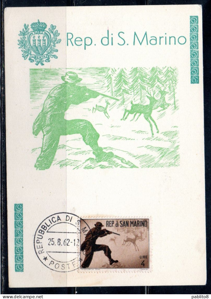 REPUBBLICA DI SAN MARINO 1962 CACCIA MODERNA MODERN HUNTING LIRE 4 MAXI MAXIMUM CARD CARTOLINA CARTE - FDC