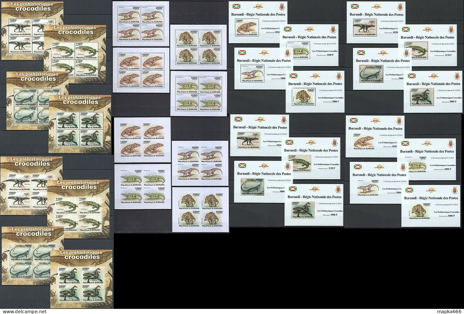 Bu14 Imperf,Perf 2011 Burundi Prehistoric Crocodiles Dinosaurs !!! 16Kb+16Bl Mnh - Vor- U. Frühgeschichte