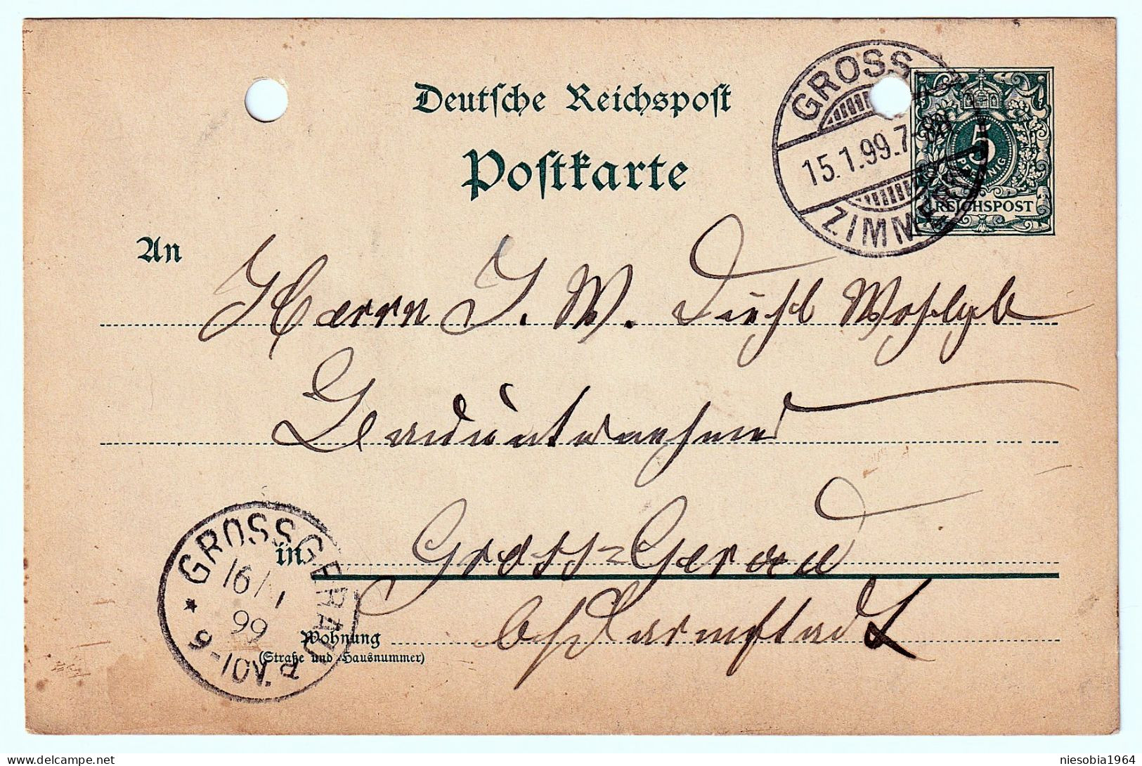 Imperial Germany Belle-Époque 5 Pfennig Postcard 15.01.1899 Corespondenz-Karte Groß-Gerau Zu Groß-Gerau - Tarjetas