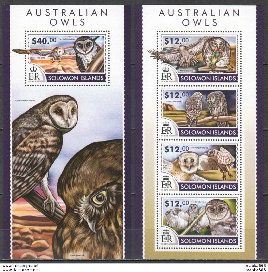 Ls437 2015 Solomon Islands Australian Owls Fauna Birds #3127-31 1Kb+1Bl Mnh - Autres & Non Classés