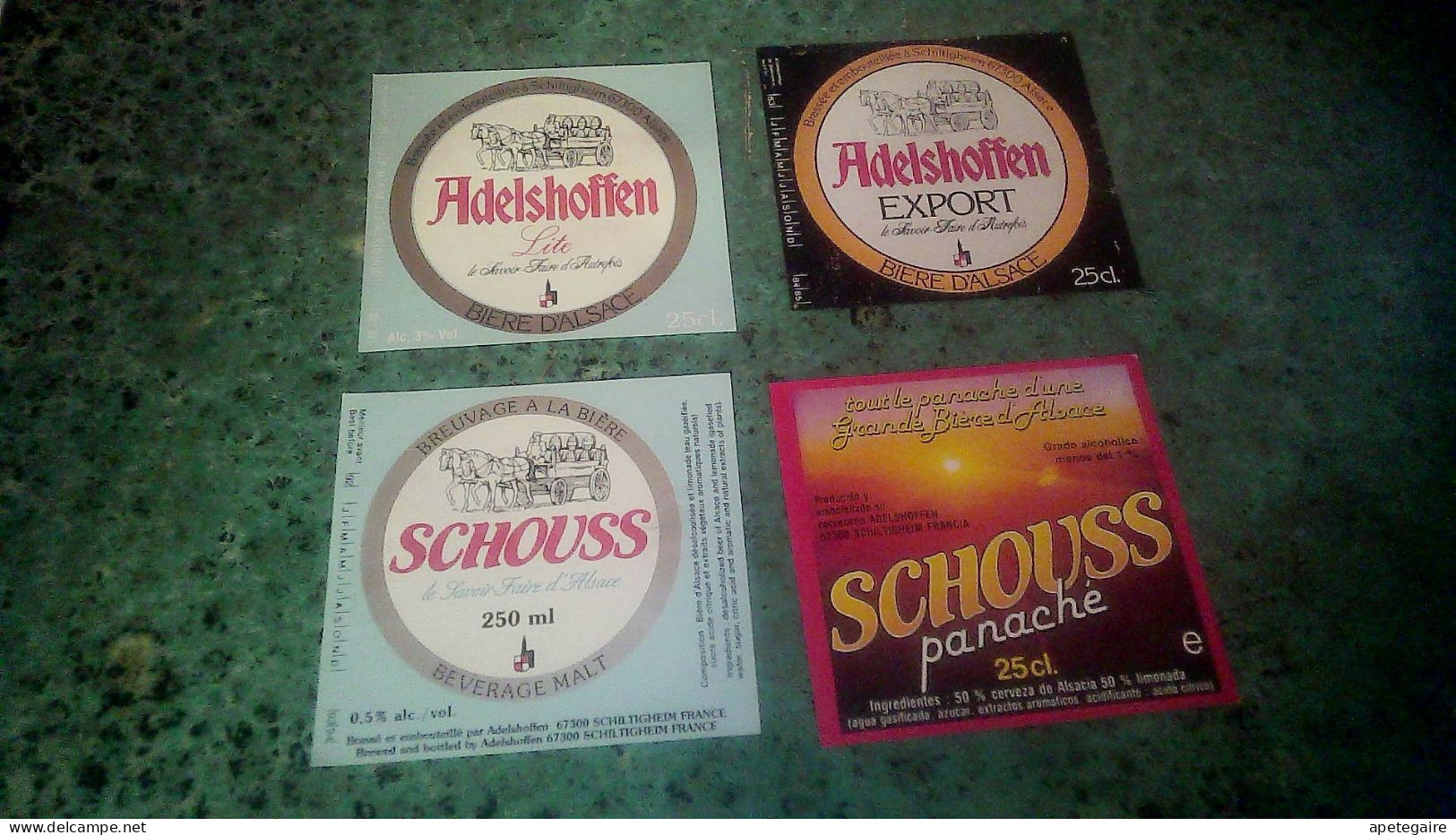 Schiltigheim Brasserie Adelshoffen Lot X 4 Anciennes étiquettes De Bière Schouss Et 250 Ml Et Panaché  Export Et Lite - Bier