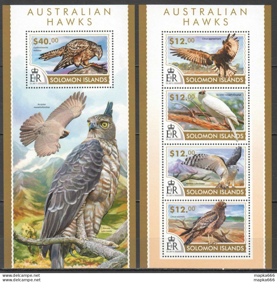 Ls438 2015 Solomon Islands Australian Hawks Birds Of Prey #3132-36 1Kb+1Bl Mnh - Altri & Non Classificati
