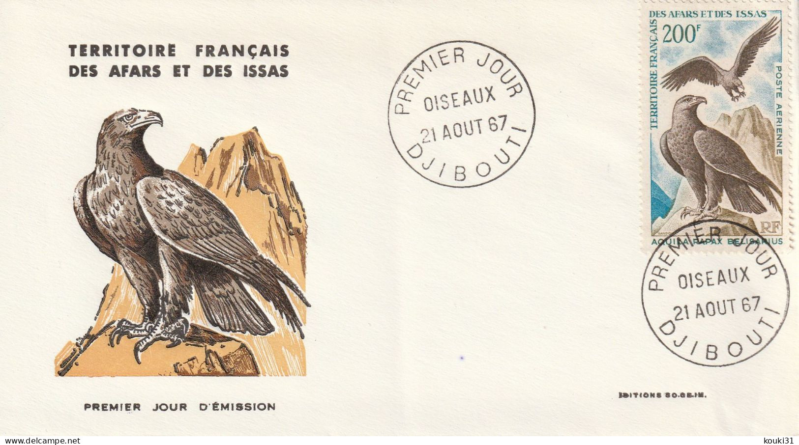 Afars Et Issas YT PA 56 FDC : Aigles Bélisaires - 1967 - Arends & Roofvogels