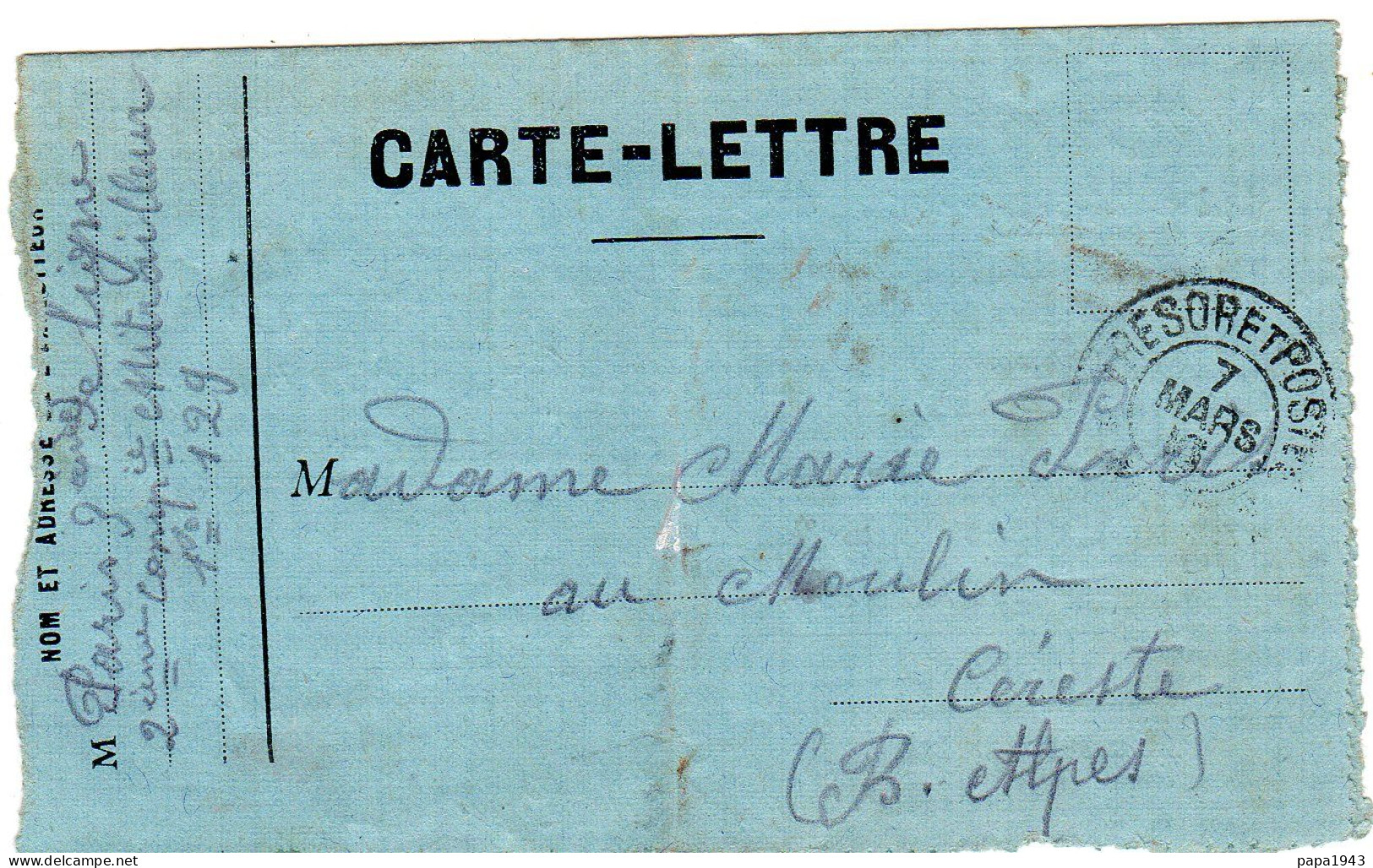 1916  CARTE LETTRE  Envoyée à CERESTE 04  Voir Recto Verso - Kartenbriefe