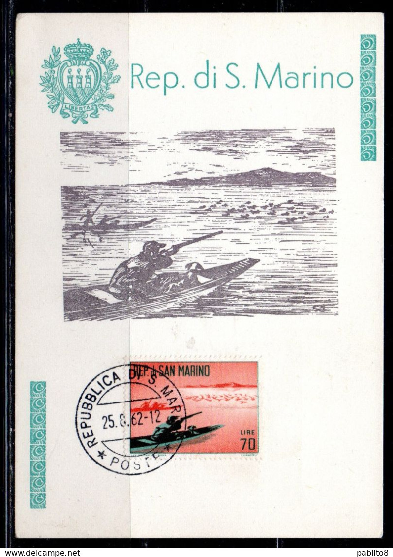 REPUBBLICA DI SAN MARINO 1962 CACCIA MODERNA MODERN HUNTING LIRE 70 MAXI MAXIMUM CARD CARTOLINA CARTE - FDC