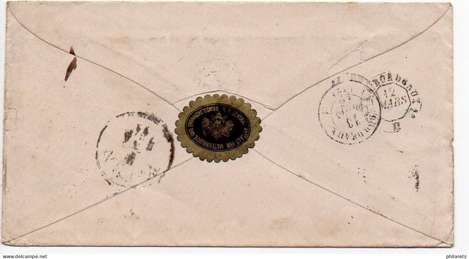 Autriche : 10 Kr + 15 Kr Sur Lettre De 1874 Pour La France - Taxe à L'arrivée (7 Barré Puis 10) - Lettres & Documents