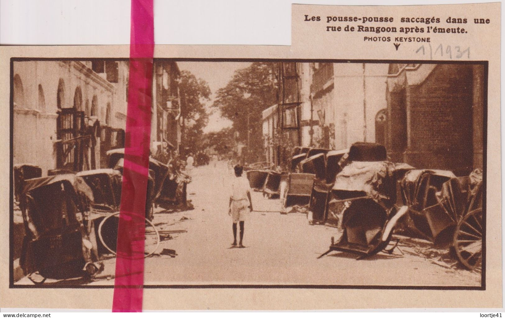 Rangoon - Les Pousse Pousse Après L'émeute - Orig. Knipsel Coupure Tijdschrift Magazine - 1931 - Ohne Zuordnung