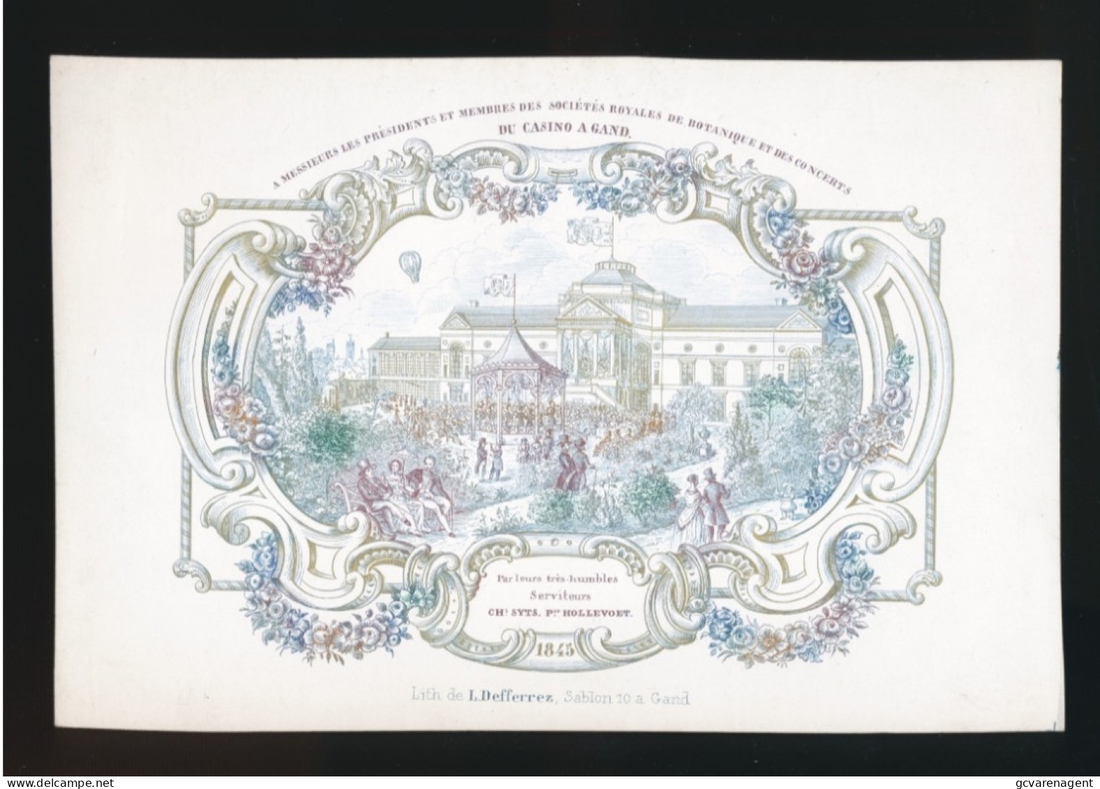 GENT PORSELEINKAART 180 X 120 MM =SOCIETES ROYALES DE BOTANIQUE ET DES CONCERTS DU CASINO A GAND 1845. - Porcelaine