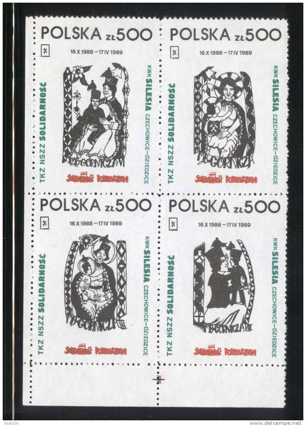 POLAND SOLIDARNOSC (TKZ NSZZ SOLIDARNOSC) 1989 RELIGIOUS SCENES MADONNAS BLOCK OF 4 CANCELLED (SOLID0779/1356) - Vignettes Solidarnosc