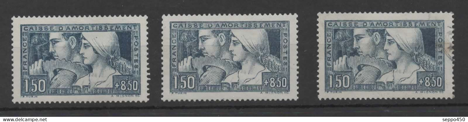 YT 252, LOT 3 TIMBRES "CAISSE AMORTISSEMENT, 2 X NEUFS*/ 1X OBLITERE STAMPS BRIEFMARKEN - Ongebruikt