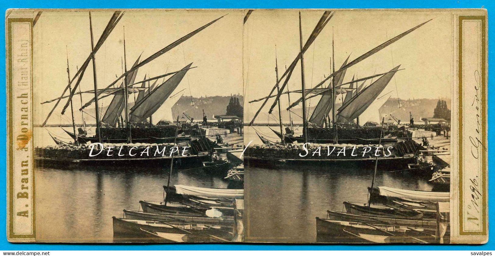 Suisse * Barque Du Léman, Genève Port, Quai Des Eaux-Vives * Photo Stéréoscopique Braun Vers 1865 - Stereo-Photographie