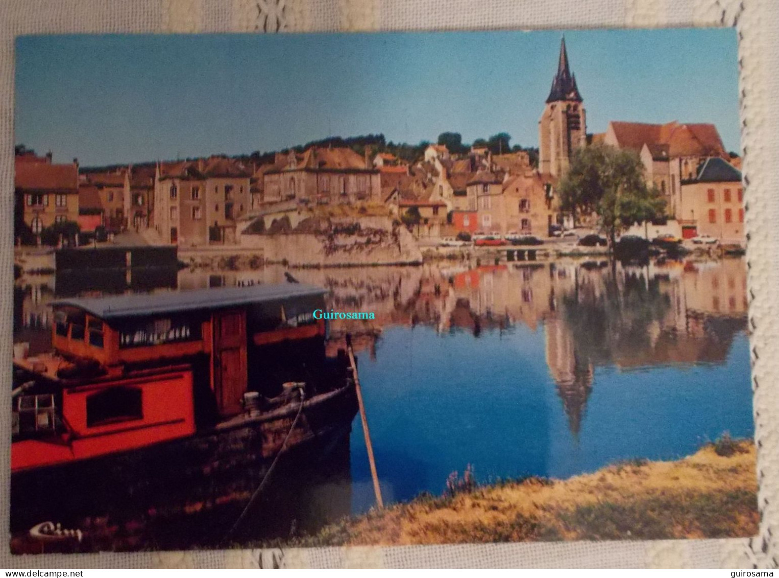 Pont-sur-Yonne (Yonne) : Les Rives De L’Yonne Vers L’église - 1980 - Péniche - Pont Sur Yonne