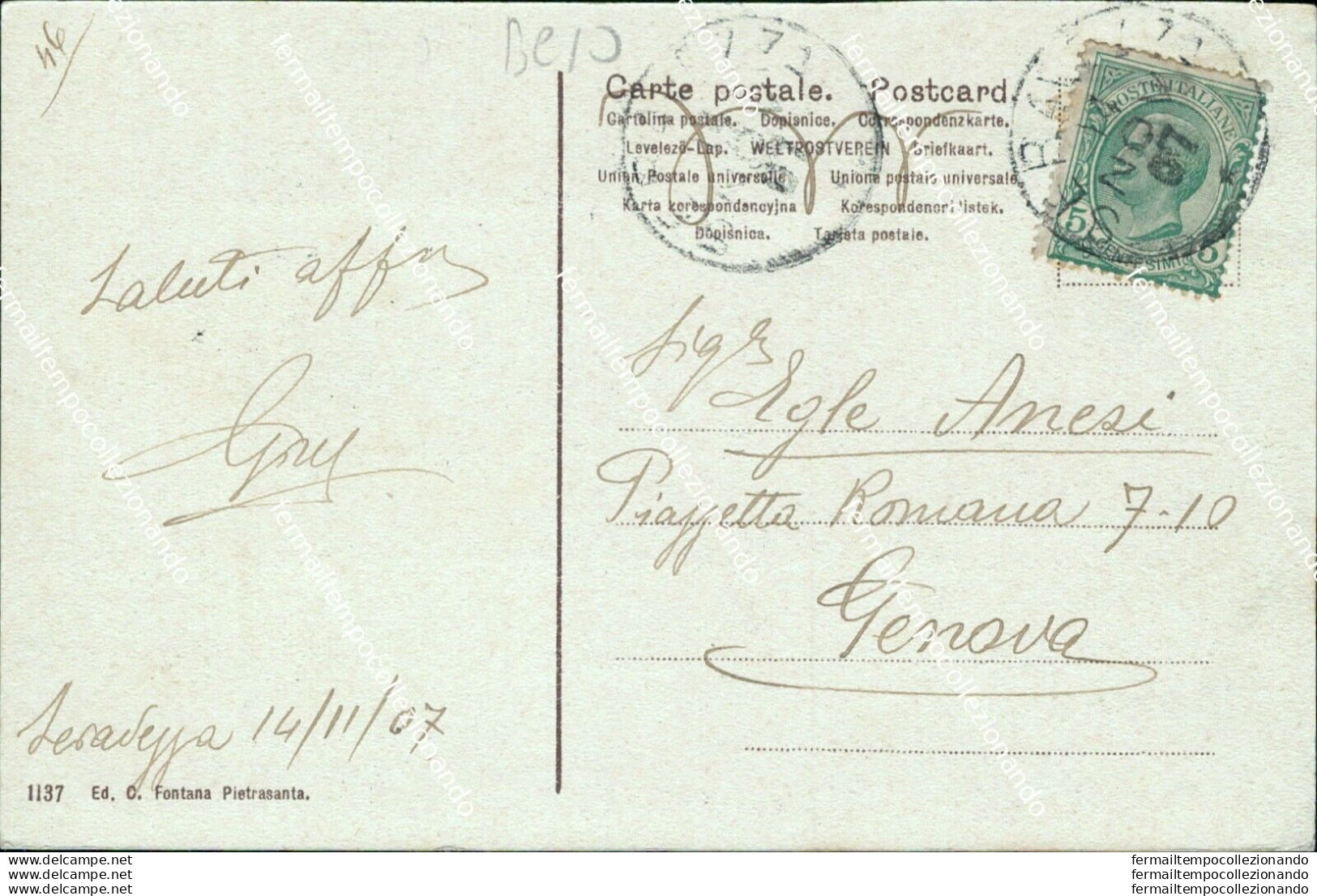 Bc10 Cartolina Un Saluto Da Seravezza Lucca Toscana 1907 Bella!! - Lucca