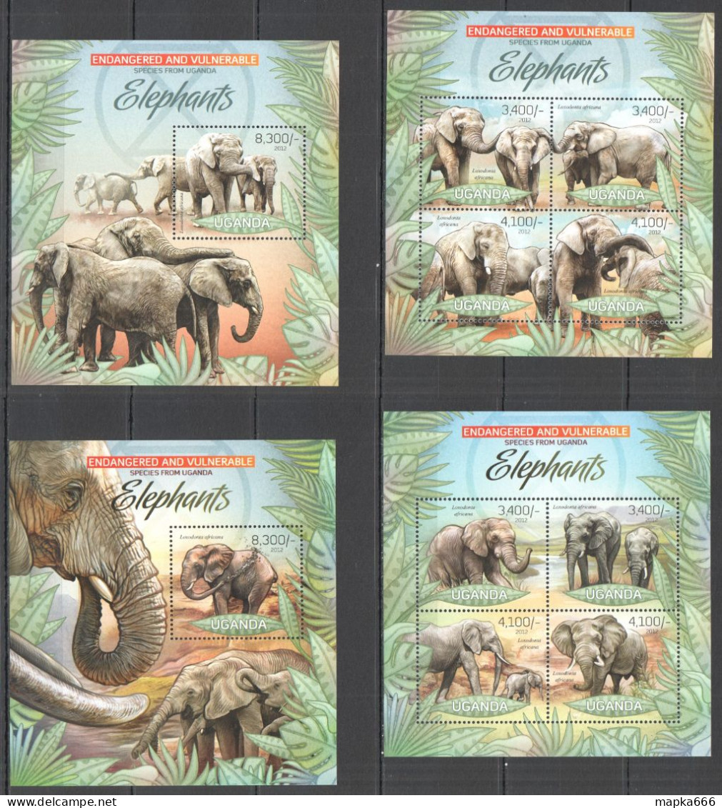 Ug032-3 2012 Uganda Elephants Endangered & Vulnerable #2965-72+Bl406-407 Mnh - Altri & Non Classificati