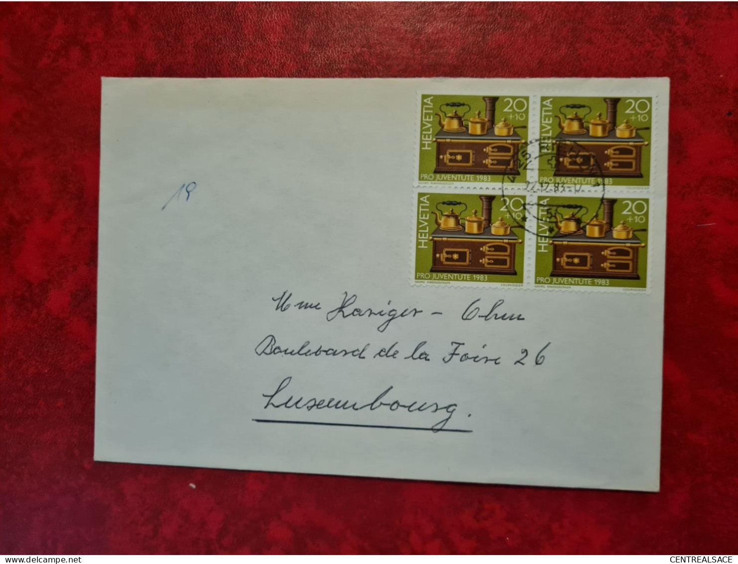 1983  LETTRE SUISSE RIEHEN BLOC DE 4 PRO JUVENTUTE CUISINIERE - Storia Postale