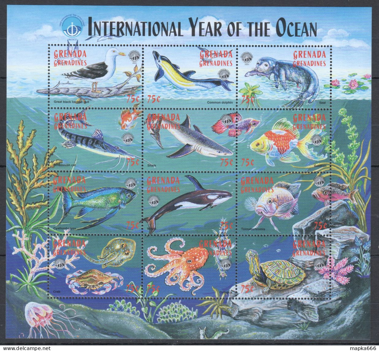 Pk438 Grenada Grenadines Fauna Fish & Marine Life Year Of Ocean 1Sh Mnh - Maritiem Leven