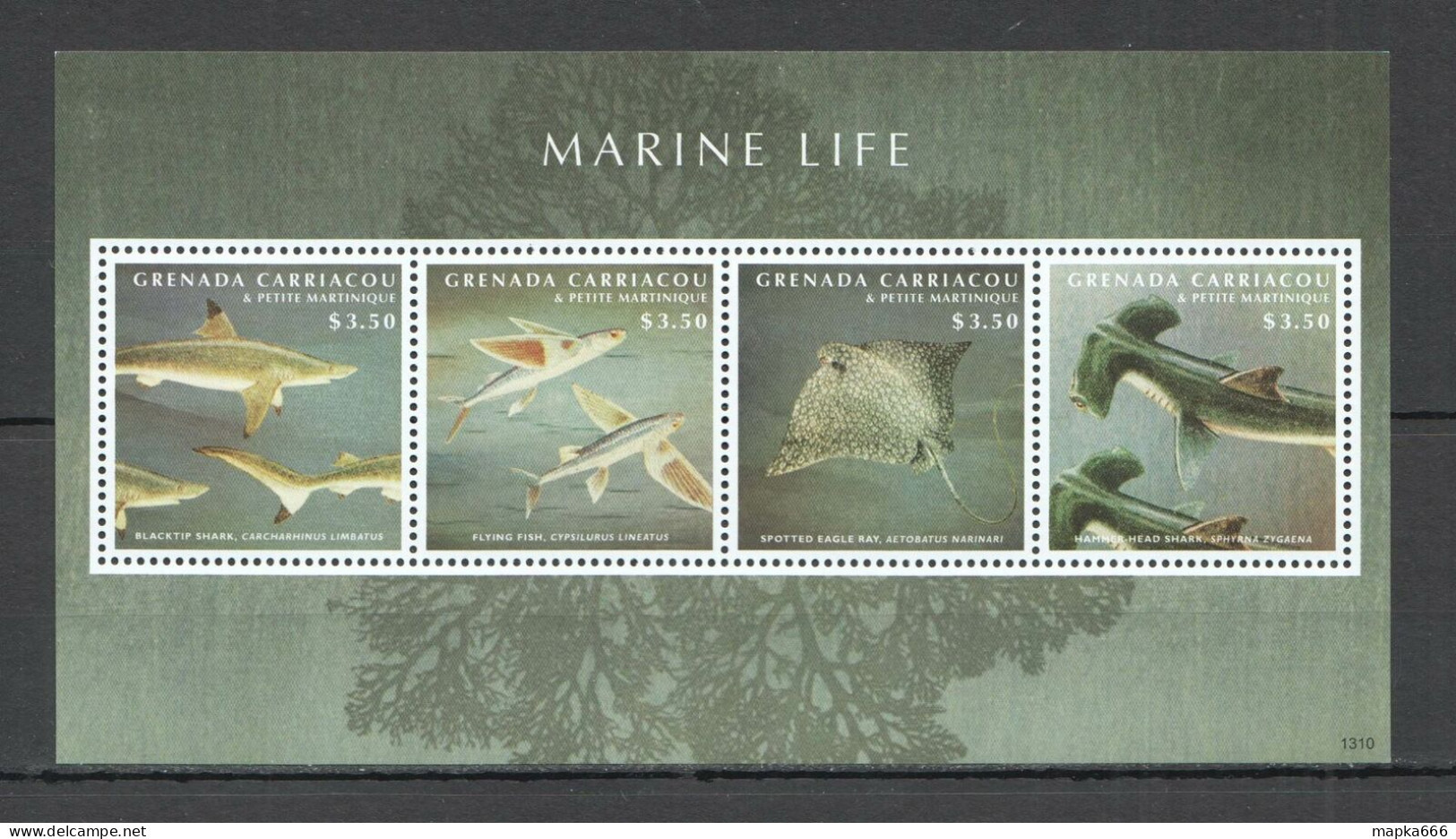 Nw0465 2013 Grenada Carriacou Fauna Fish & Marine Life Sharks Eagle Ray 1Kb Mnh - Vie Marine