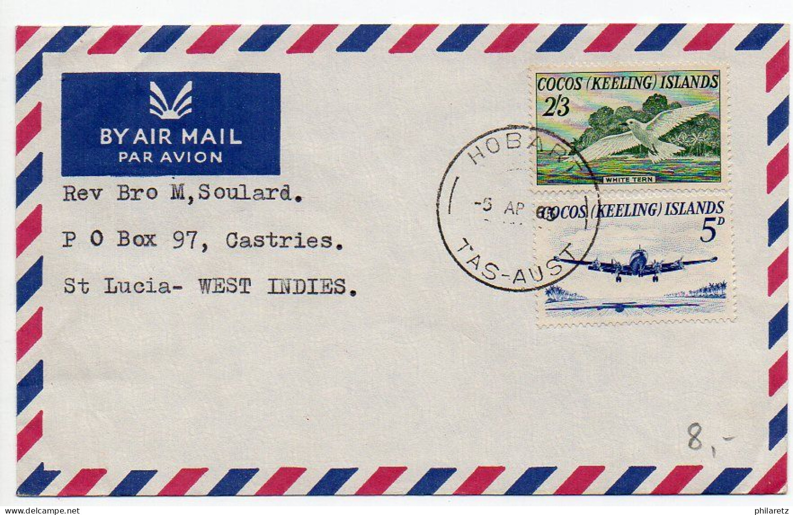 Cocos Islands : Lettre De 1965 Pour Sainte Lucie - Kokosinseln (Keeling Islands)