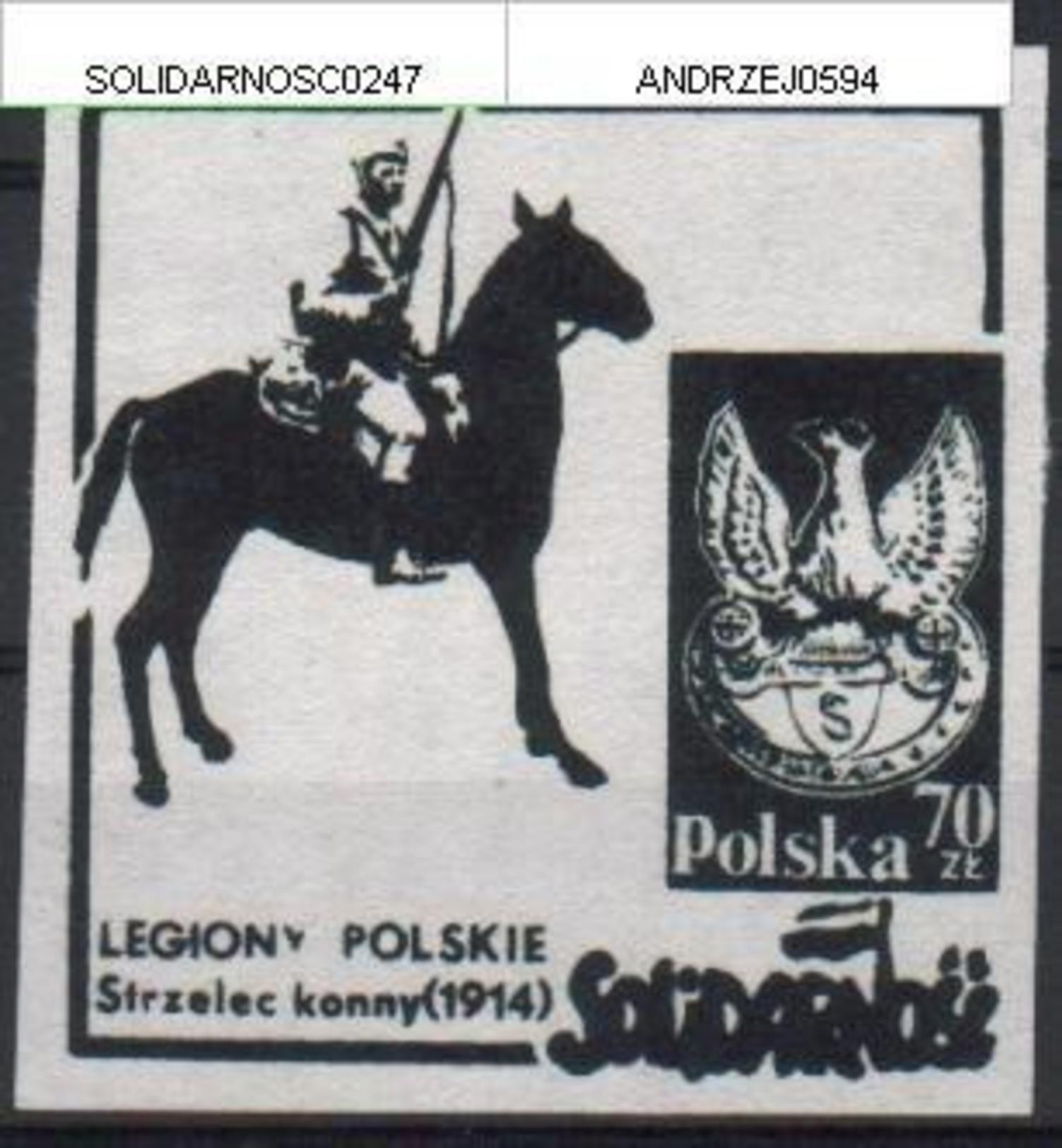 POLAND SOLIDARNOSC SOLIDARITY POLISH LEGIONS WW1 WORLD WAR I CAVALRY OFFICER HORSES RIFLEMAN SOLDIERS - Vignette Solidarnosc