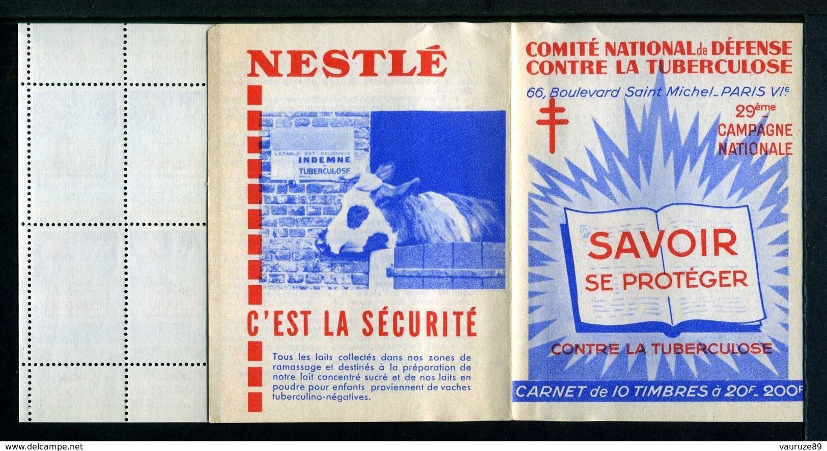 Carnet De 1959  - Tuberculose - Antituberculeux - PUB SAVON - Nestlé Vache étable - Tuberkulose-Serien