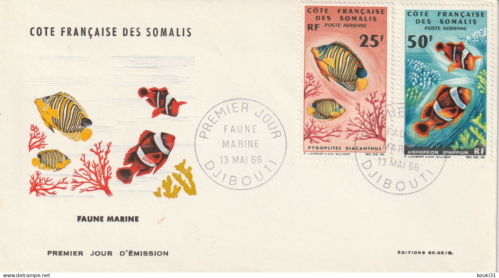 Côte Des Somalis YT PA 50 Et 52 FDC : Faune Marine - 1966 - Poissons