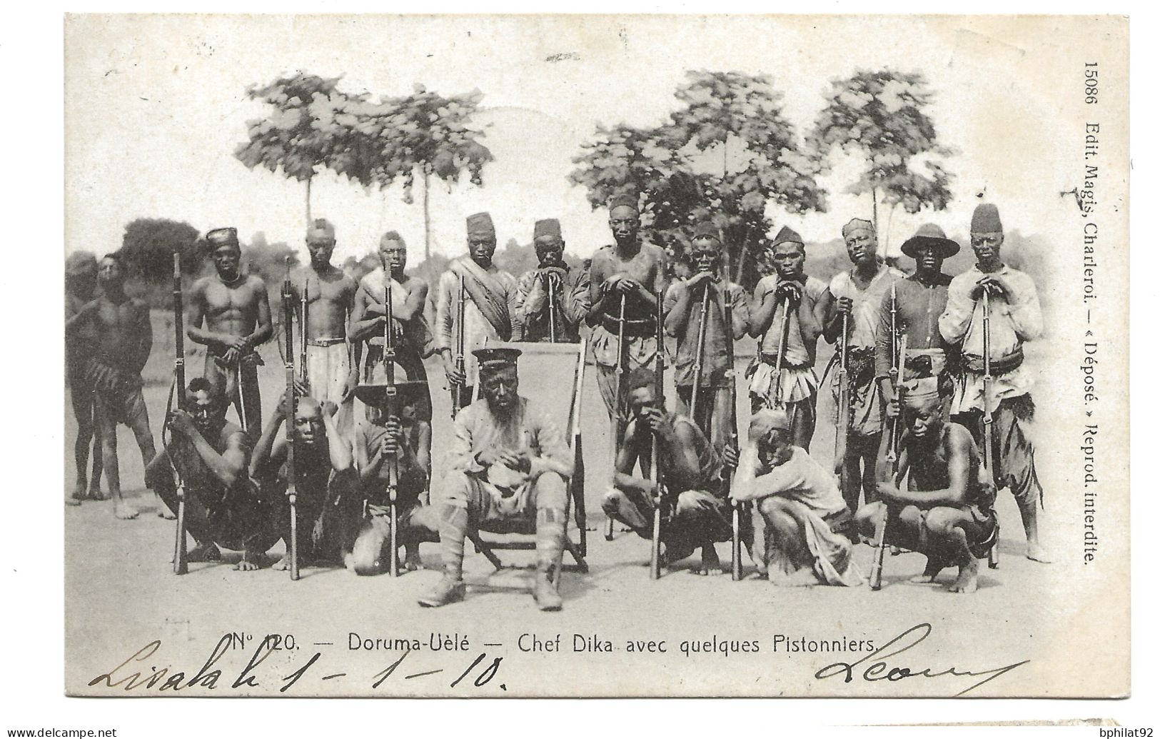 !!! CONGO, CPA DE 1910, DÉPART DE LISALA POUR BRUXELLES (BELGIQUE), CHF DIKA ET PISTONNIERS - Briefe U. Dokumente