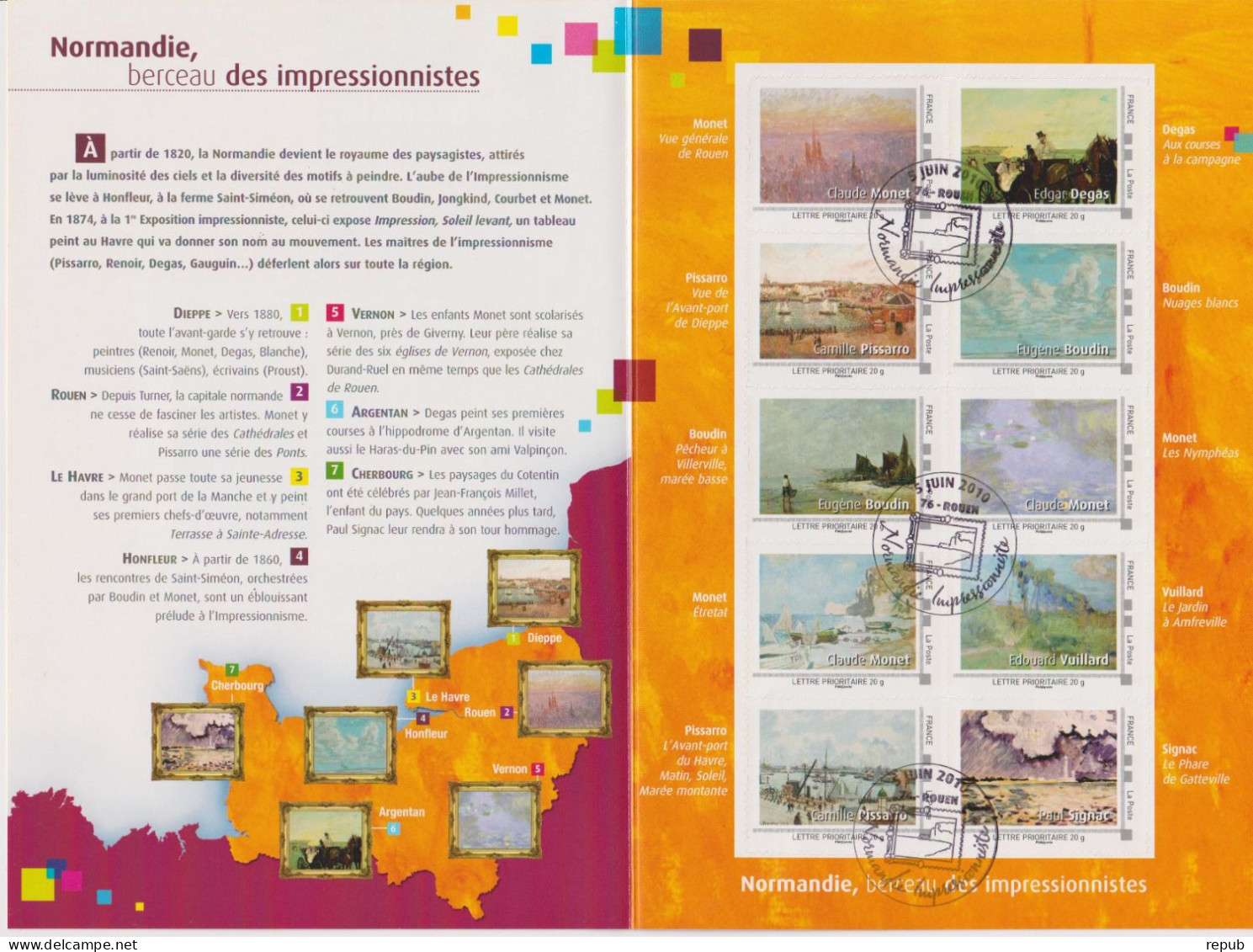 France Les 2 Collectors Normandie Impressionnistes Oblitération Temporaire (10 LP Et 10 Monde) - Collectors