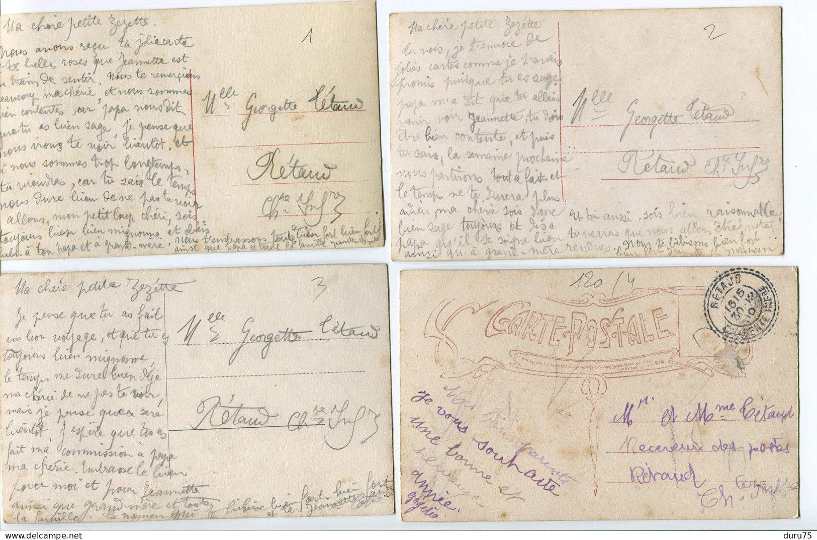 LOT 4 CPA Fantaisies * Fille Fillette Enfant Porte Bonheur Amitiés Bonheur Santé Soldat Sur 1ère Fleurs Pensées Roses - Other & Unclassified