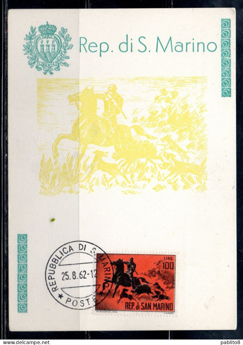 REPUBBLICA DI SAN MARINO 1962 CACCIA MODERNA MODERN HUNTING LIRE 100 MAXI MAXIMUM CARD CARTOLINA CARTE - FDC