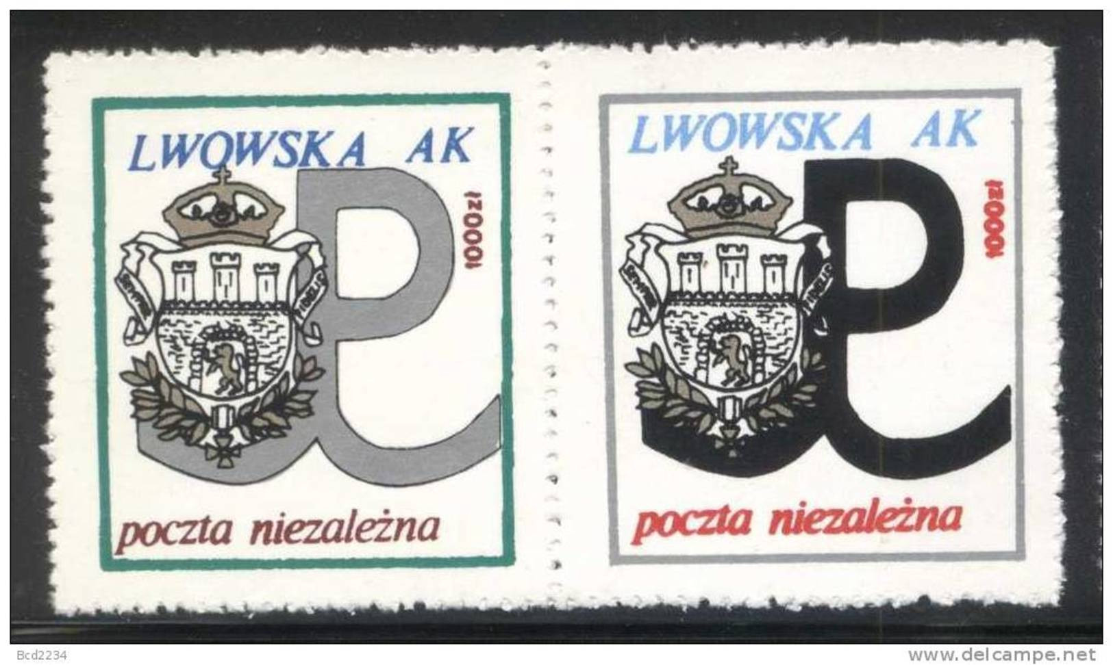 POLAND SOLIDARITY SOLIDARNOSC (POCZTA NIEZALEZNA) LWOW LVIV UKRAINE UNDERGROUND (LWOWSKA AK) PAIR - Solidarnosc Labels