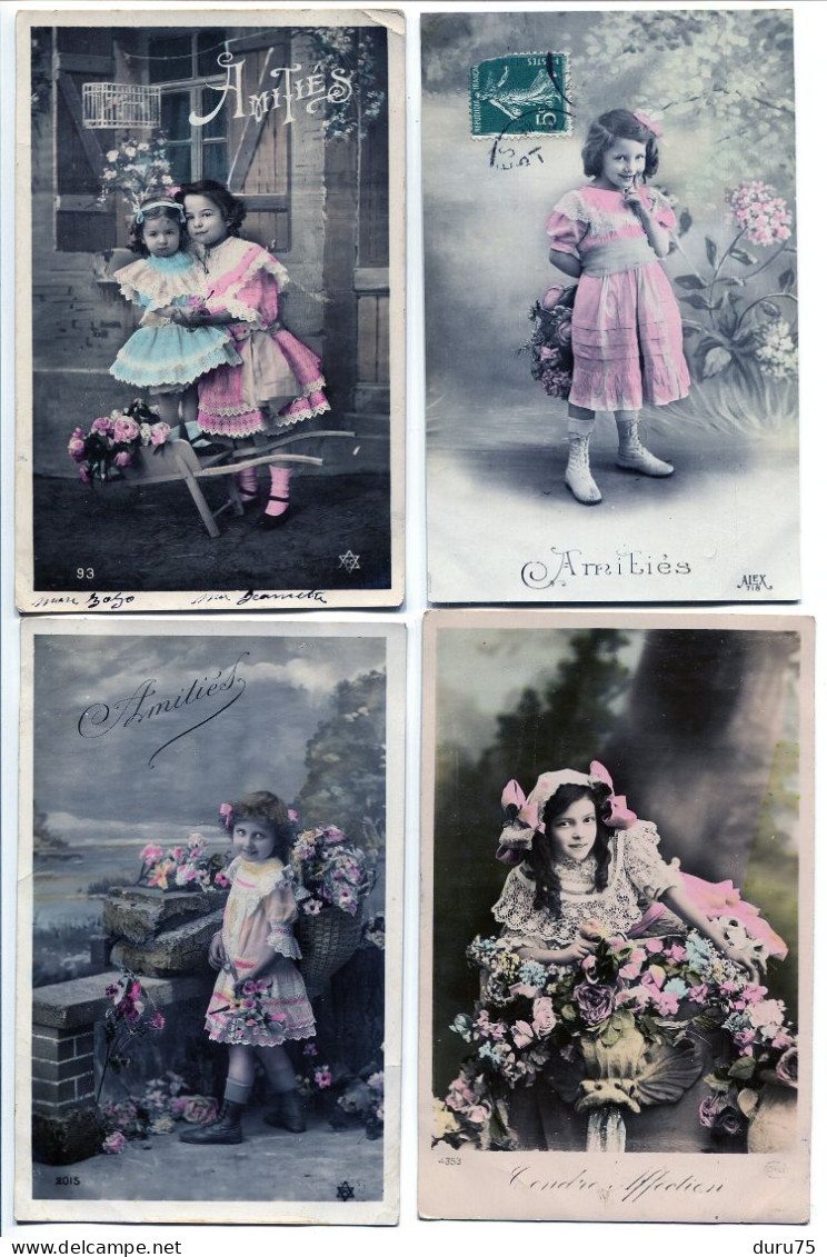 LOT 6 CPA Fantaisies * Amitiés Affection Petite Fille Fillette Brouette Fleurs + Témoignage D'Amitié Gaufrée - Other & Unclassified