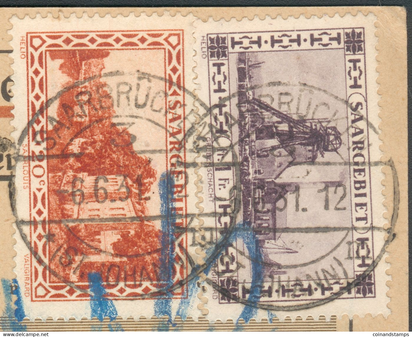 Deutsche Abstimmungsgbiete Saargebiet Nachnahmepaketkarte über 52 Fr. 20 Ct. 1931 Nach Güdingen - Lettres & Documents