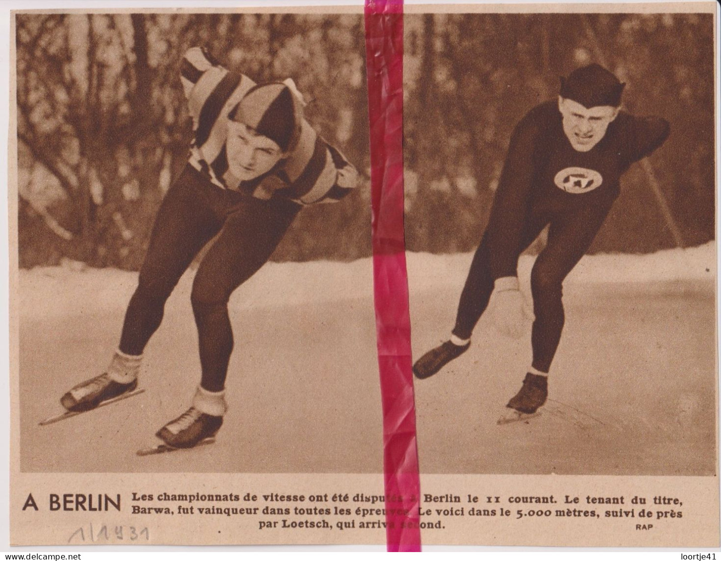 Berlin - Championnat De Vitesse De Patinage - Orig. Knipsel Coupure Tijdschrift Magazine - 1931 - Zonder Classificatie