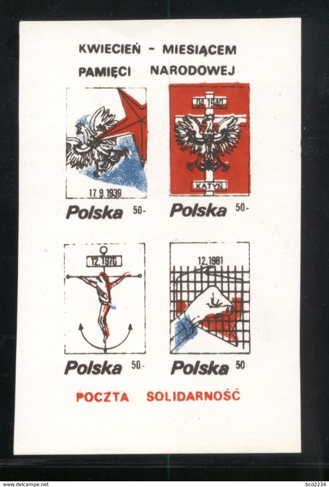 POLAND SOLIDARNOSC SOLIDARITY (POCZTA SOLIDARNOSC) APRIL NATIONAL MONTH OF REMEMBRANCE MS KATYN WW2 WORLD WAR 2 - Vignettes Solidarnosc