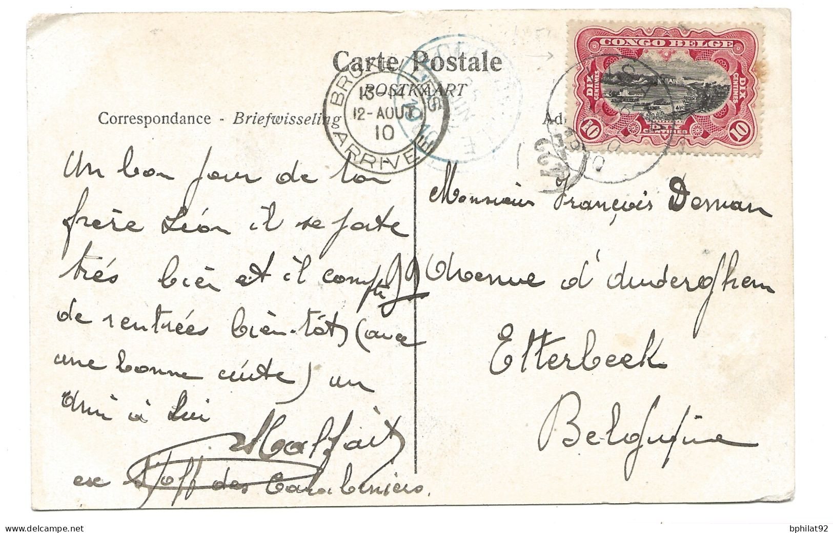 !!! CONGO, CPA DE 1910, DÉPART DE LISALA POUR ETERBEEK (BELGIQUE) - Covers & Documents