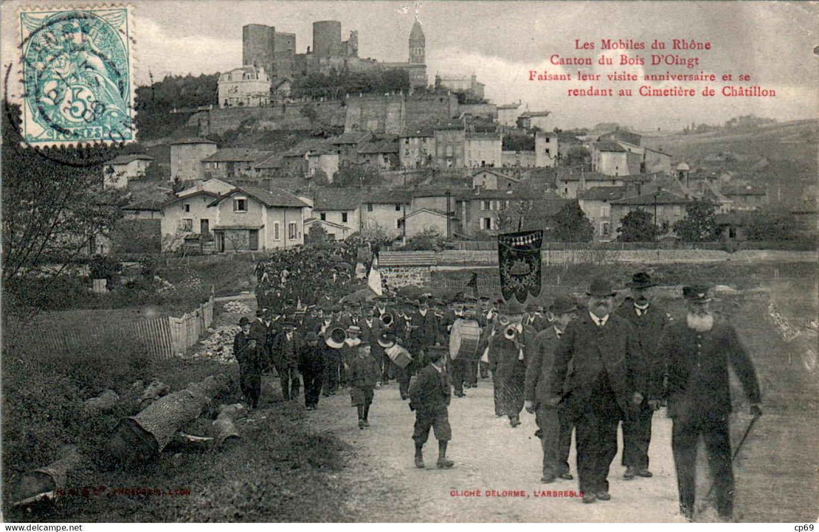 Châtillon-d'Azergues Canton Le Bois-d'Oingt Les Mobiles Du Rhône .. Se Rendant Au Cimetière Rhône Cpa Voyagée En 1906 - Autres & Non Classés