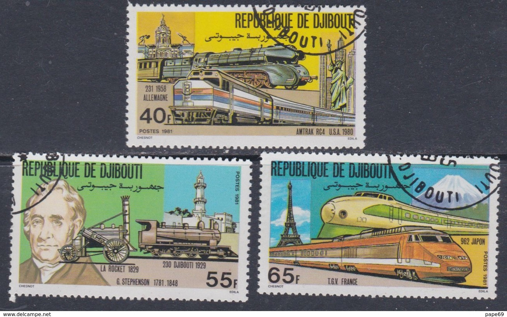 Djibouti N° 531 / 33 O : Locomotives Et Trains, Les 3 Valeurs Oblitérées, TB - Dschibuti (1977-...)