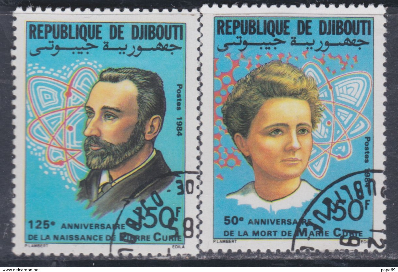 Djibouti N° 594 / 95 O : Hommage à Pierre Et Marie Curie La Paire Oblitérée TB - Dschibuti (1977-...)